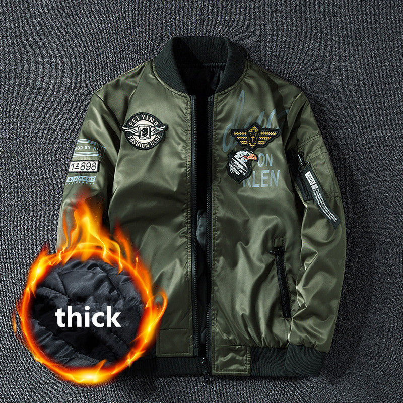 Thumbnail: Winter Bomber Jacket Men Military Pilot Jacket Badge Fashion Double Side Wear M
