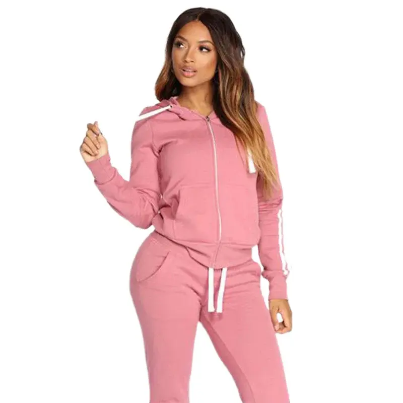 Thumbnail: 2024 Spring Autumn Women Sweatshirt Set Solid Color Casual Zipper Hoodies Daily