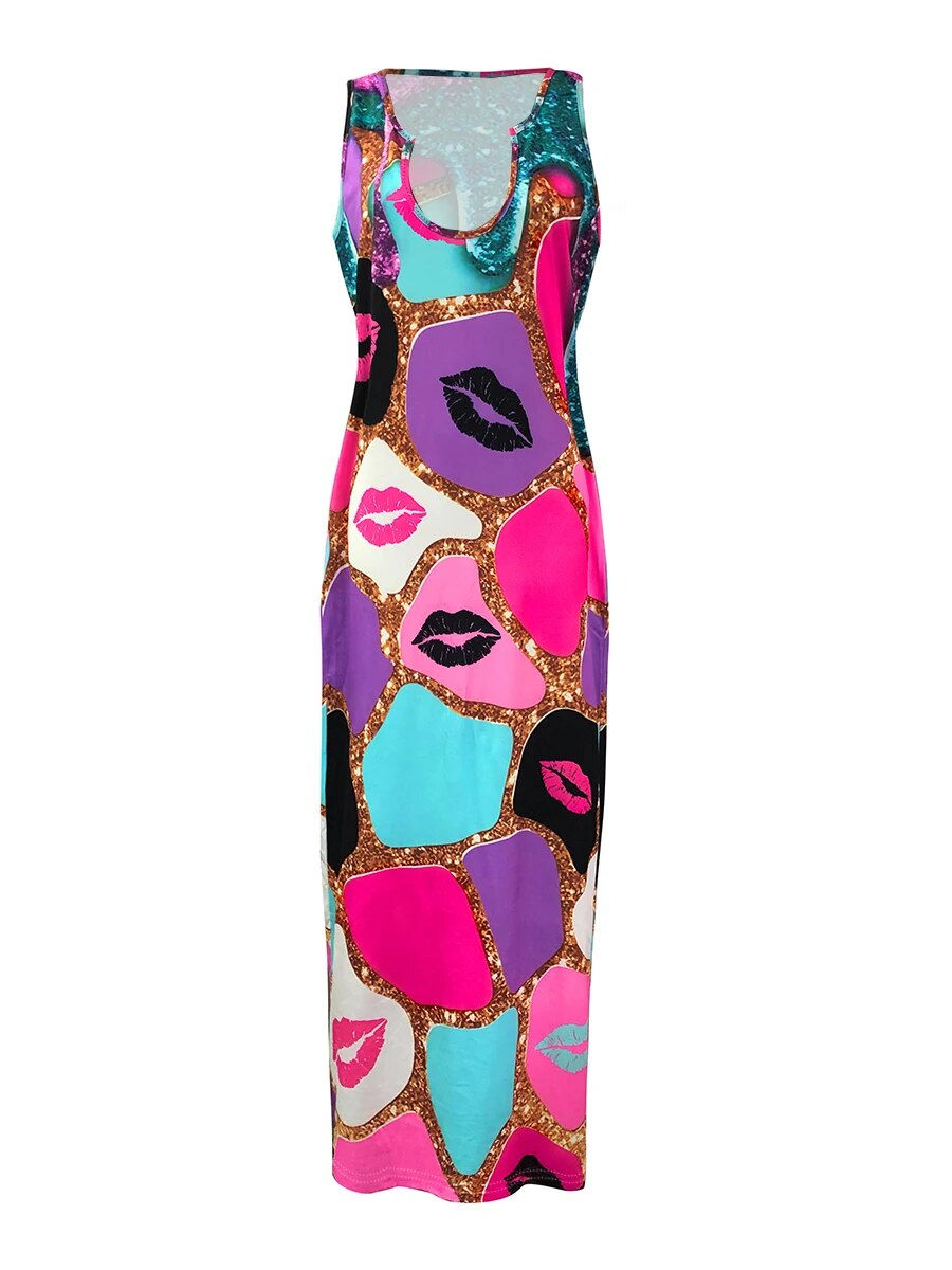 Thumbnail: LW Plus Size dresses Print Patchwork Bodycon Cami Dress summer sleeveless maxi
