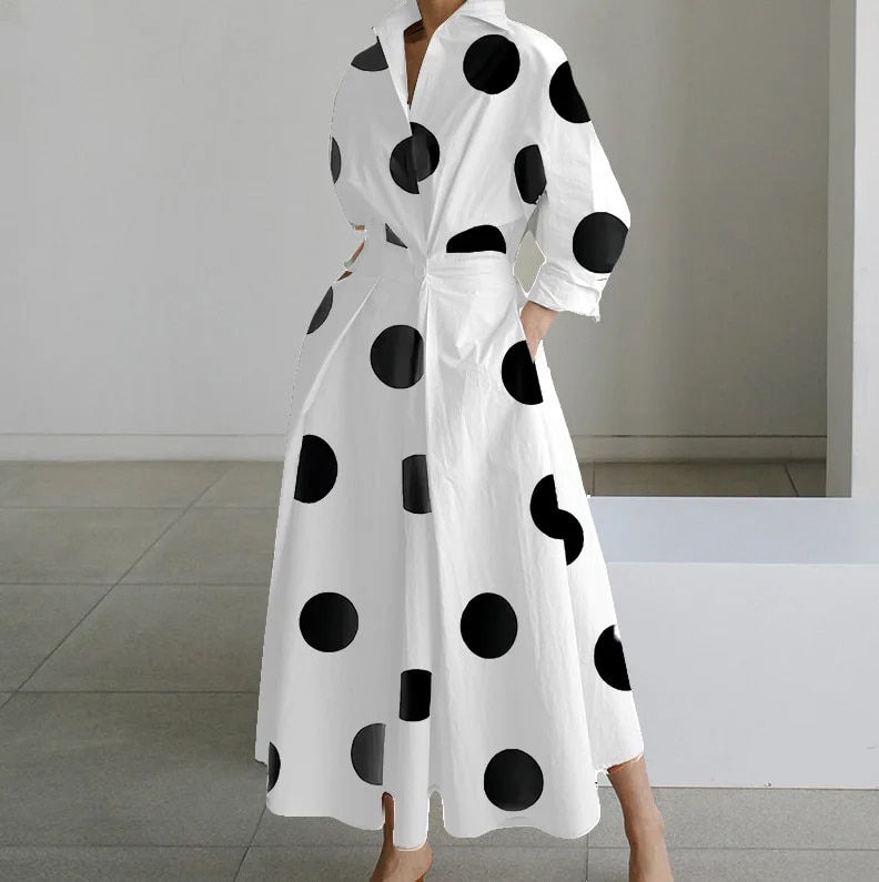 Thumbnail: Autumn Dress Long Sleeve Dot Print Elegant Maxi Dresses For Women 2023 White Ca
