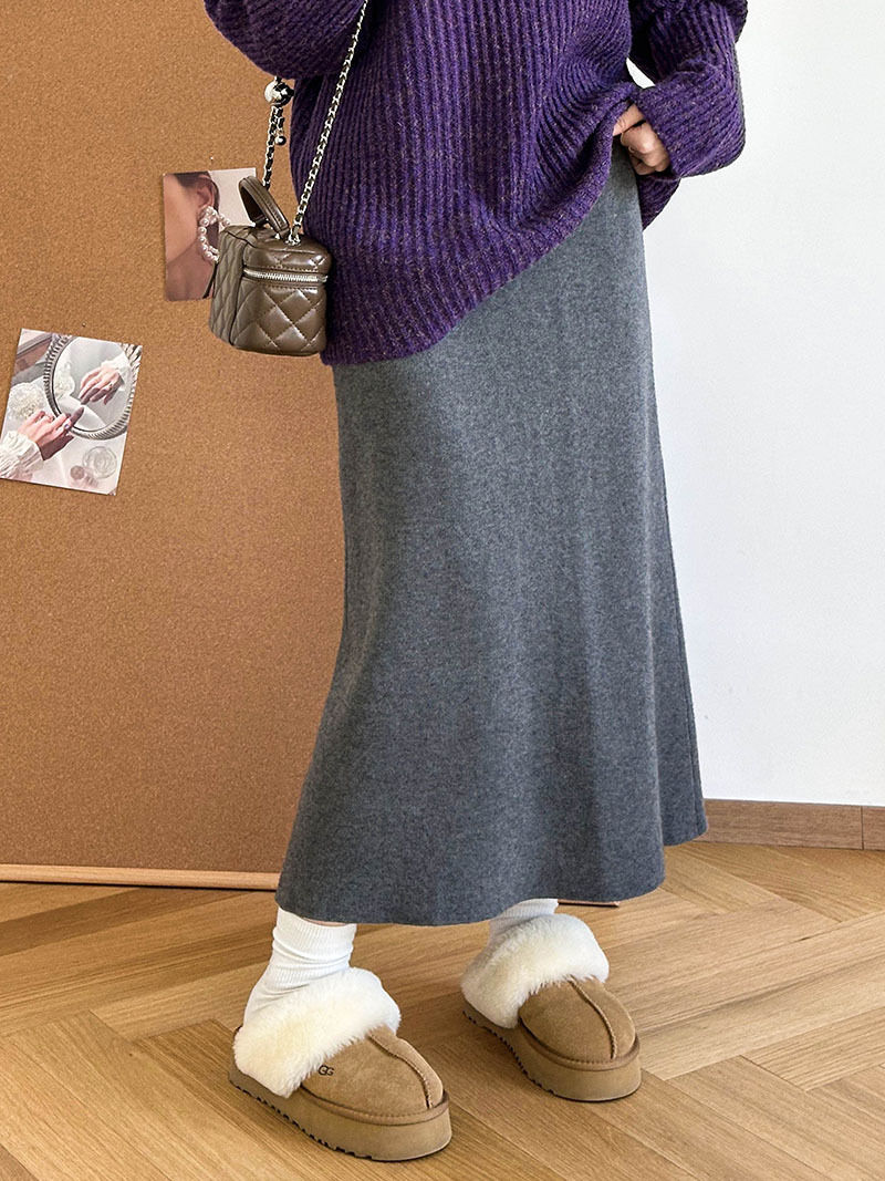 Thumbnail: Winter Korean Style A- Line Skirt Slim Fit Slimming And Fashionable