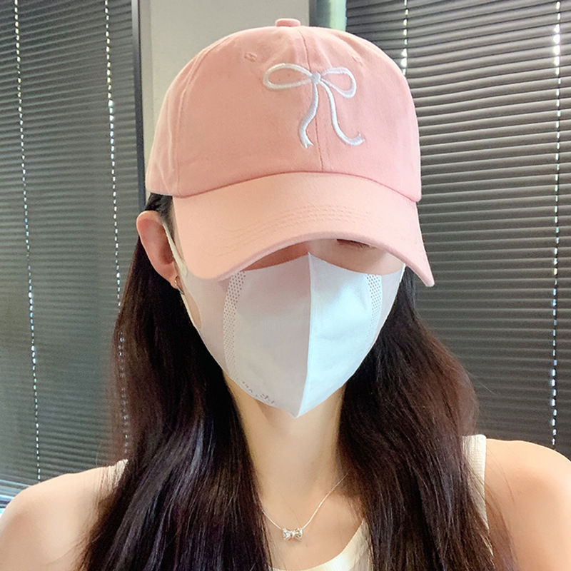 Thumbnail: Sweet Bowknot Embroidery Baseball Hat For Women Solid Color Korean Girl Peaked