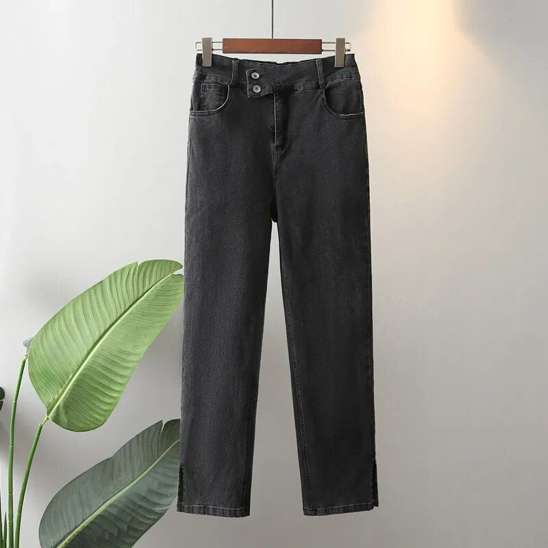 Miniature : Plus Size Women's Clothing Spring And Autumn Jeans High Waist Straight Pants Pl