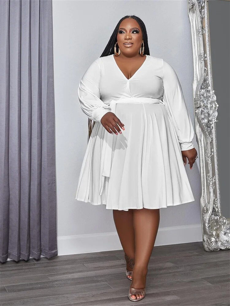 Thumbnail: Wmstar Plus Size Dress XL-5XL Women Fall Clothes V Neck Loose Casual Elegant Au