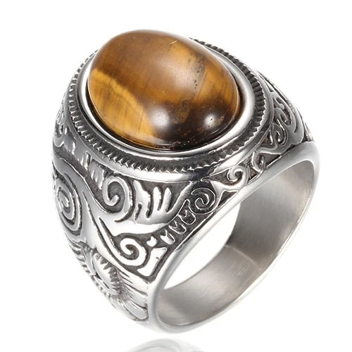 Thumbnail: Wholesale Retro Jewelry Titanium Steel Inlaid Black Onyx Ring Gift Men Domineer
