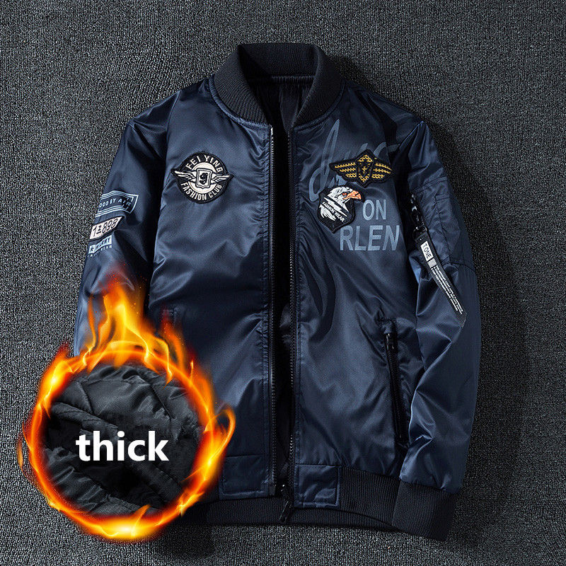 Thumbnail: Winter Bomber Jacket Men Military Pilot Jacket Badge Fashion Double Side Wear M