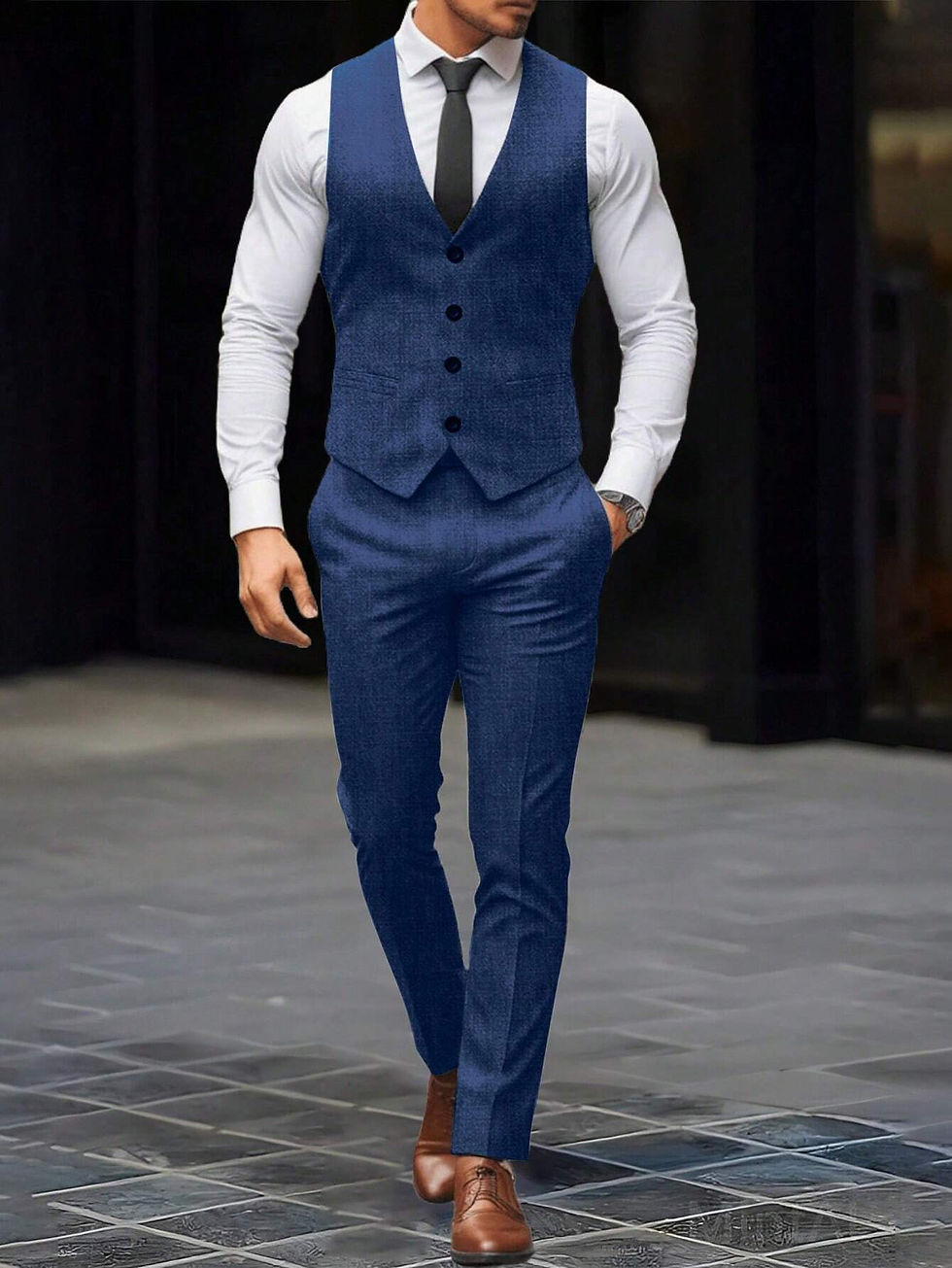 Thumbnail: Manfinity Bizformal Men's Single-Breasted Casual Sleeveless Suit Vest And Suit 