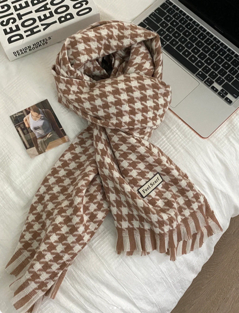 Thumbnail: Women's Cashmere-like Houndstooth Design Outer Shawl Scarf
