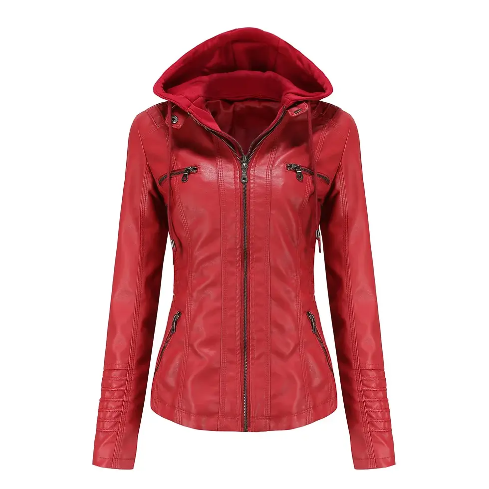 Thumbnail: 2024 Women's Hooded Leather Jacket 2 Pieces Set with Detachable Large Leather J