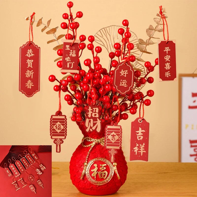 Thumbnail: Chinese Spring Festival Purse Vase Decor Red Artificial Fortune Fruit Pendants