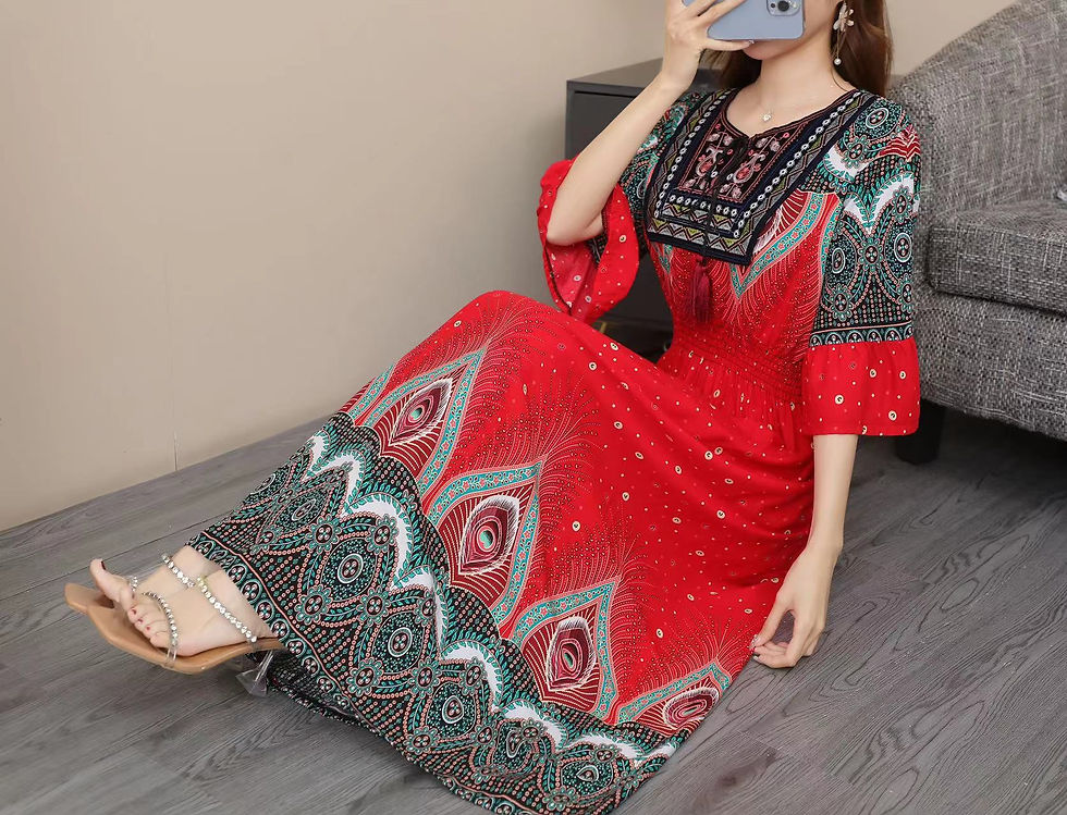 Thumbnail: THHONE Summer Dress for Women Robe Maxi Long Boho Bohemian Indian Clothes Korea