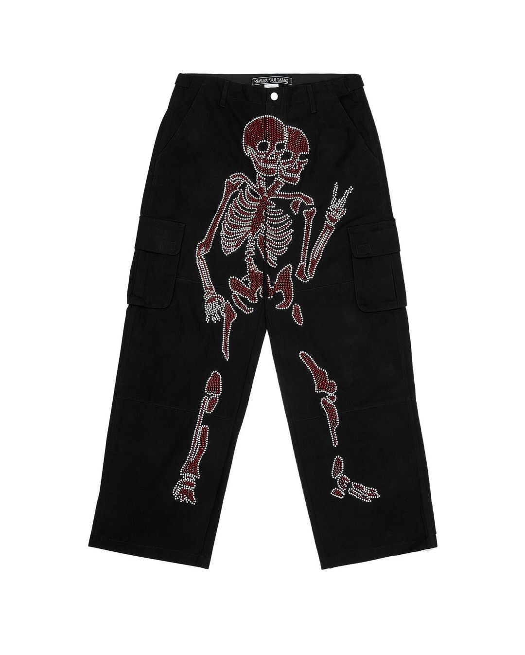 Rhinestone Skull Full Length Gothic Black Pants Women Clothing Baggy Jeans Stre