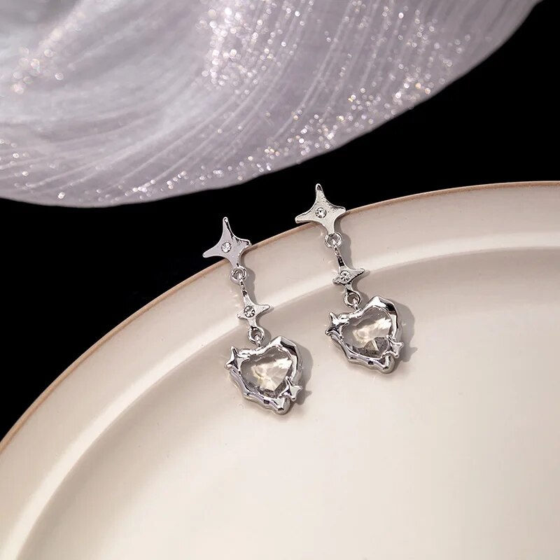 Thumbnail: 2023 Trend Cross Moonstone Dangle Earrings Women Girl Irregular Liquid Metal Cr