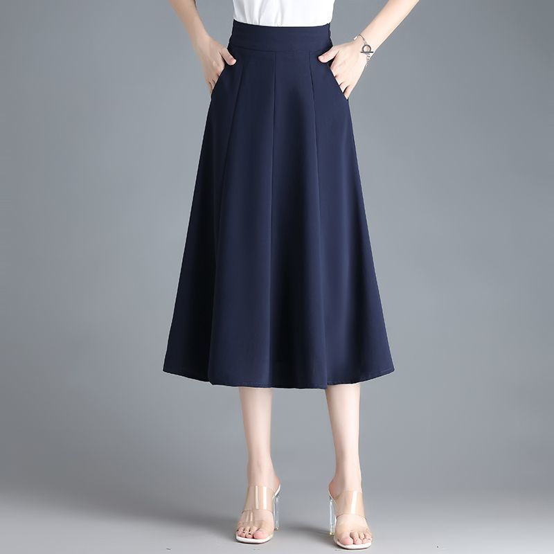 Sīktēls: Mid-length Spring And Summer Thin Ice Silk Draping A- Line Small Umbrella Skirt