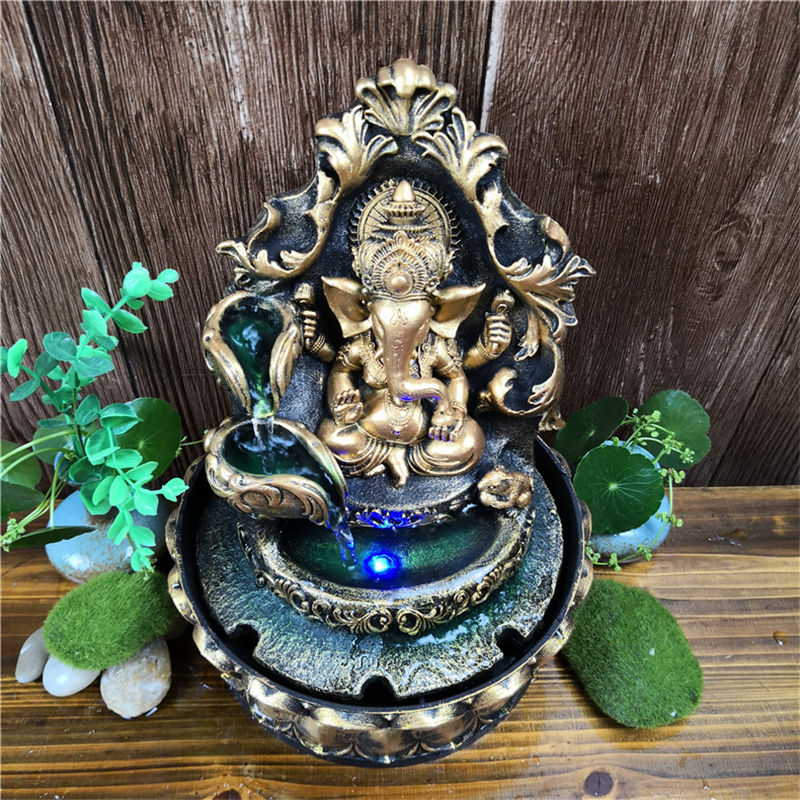 Sīktēls: HandMade Hindu Ganesha Statue Indoor Water Fountain Led Waterscape Home Decorat