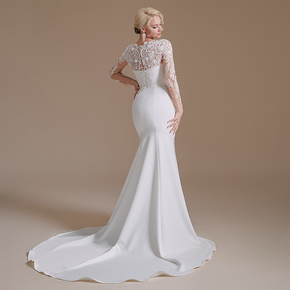 Thumbnail: Stretchy Spandex Wedding Dress 2024 Long Sleeves Mermaid Lace Appliques Beaded