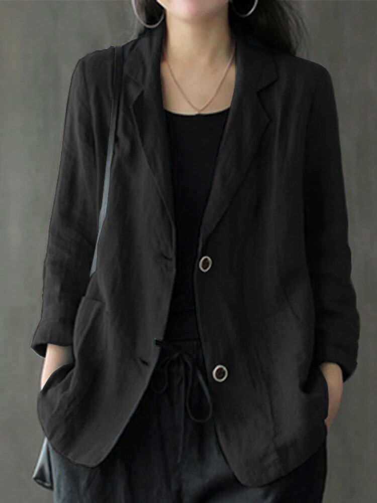 Pikkukuva: ZANZEA Women Lapel Neck Long Sleeve Blazer Autumn Vintage Casual Solid Cotton B