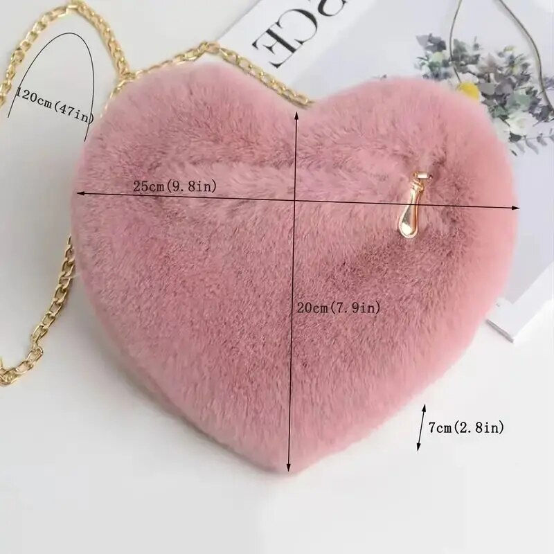 Miniature : Heart Shaped Fluffy Shoulder Bag Fashion Chain Crossbody Bag Plush Handbag Cute