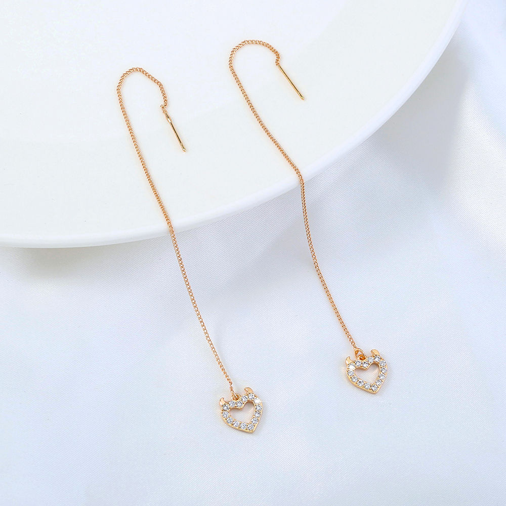 Gold Love Bull Head Copper Micro Inlaid Tassel Pendant Earrings