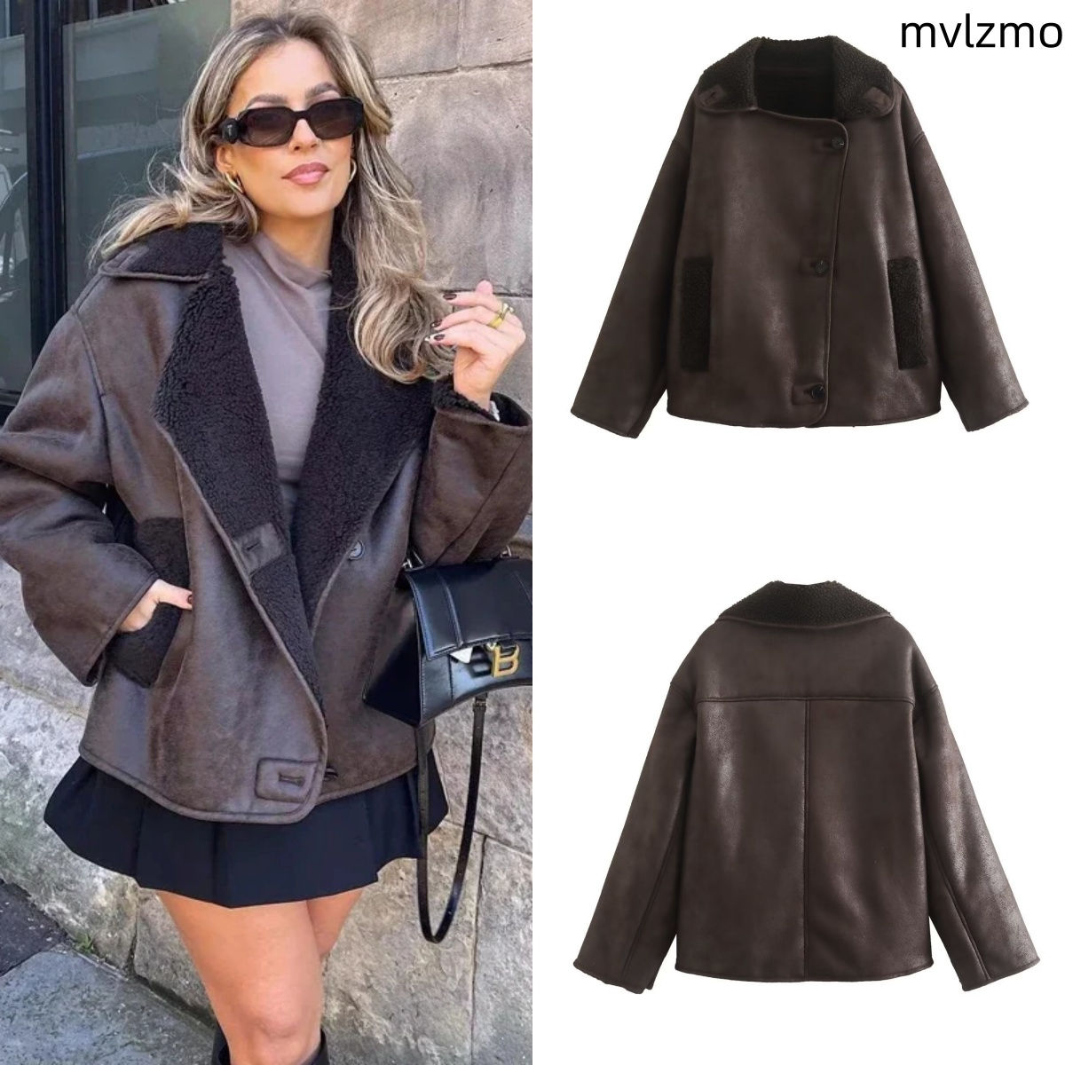 Woman Thick Faux Leather Jackets for Women Coat Autumn Winter Warm Wool Blends