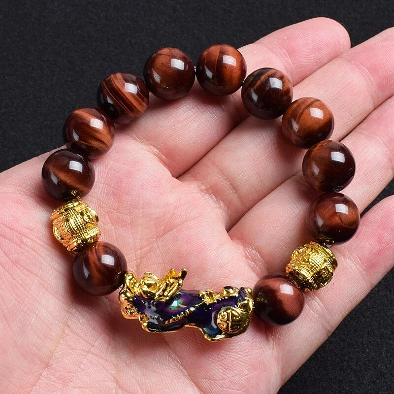 Thumbnail: Pi Xiu Tiger Eye Stone Beads Bracelet Feng Shui Yellow Power Stone Women Men El