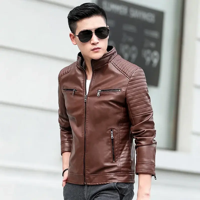 Thumbnail: Original Embroidered Men Clothing Men's Leather Jacket Fashion High-Quality Det