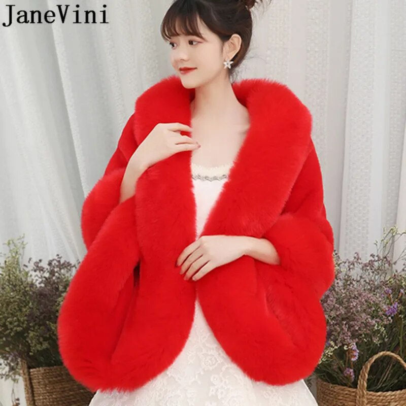 Miniatura: JaneVini Winter Etole Mariage 165*55 cm Plus Size Woman Faux Fur Bridal Wrap St