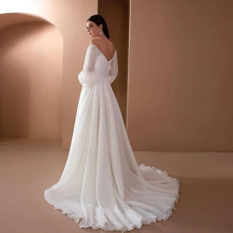 Miniature : Elegant Long Puff Sleeve White Maxi Dresses Women Evening Party Outfit 2024 SPr