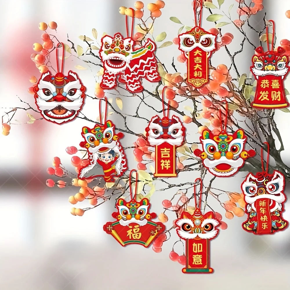 10 Pcs/Set Chinese New Year Decoration Lion Dance Hanging Tag Chinese Lunar New