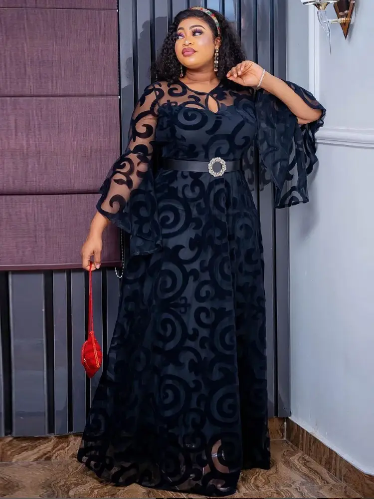 Thumbnail: Long Sleeve Chiffon Dresses For Women African Dashiki Print Robe Dubai Abayas W