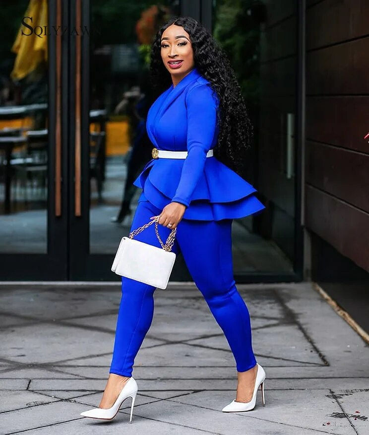 Thumbnail: Ruffles Casual Two Piece Set Women Elegant Blazer Coat Pencil Pants Tracksuit S