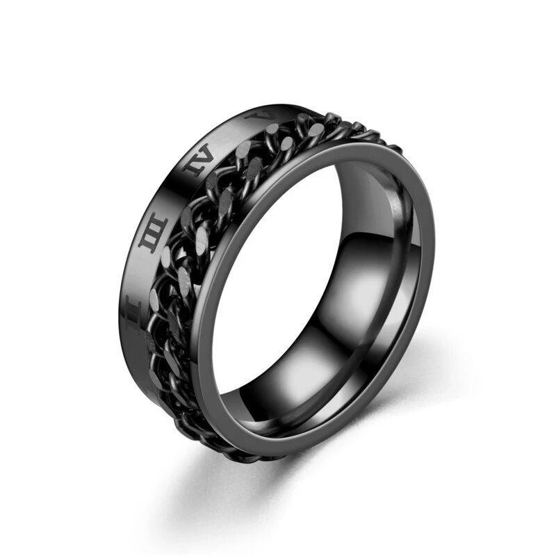 Thumbnail: Titanium Steel Rotatable Chain Rings Men Women Stress Ring For Anxiety Couple J