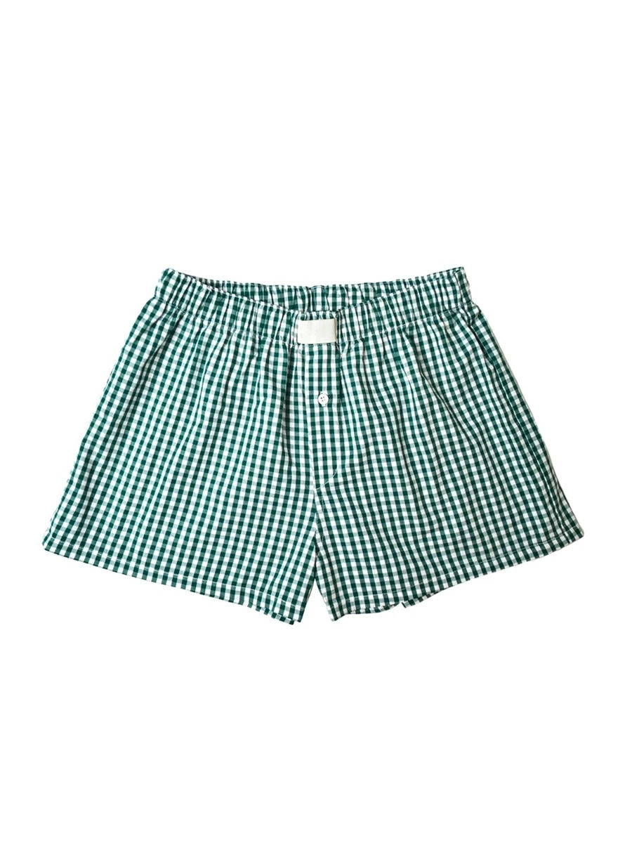 Thumbnail: hirigin Women Y2k Gingham Boxer Shorts Stripes Button Elastic Waist Boxers Cute