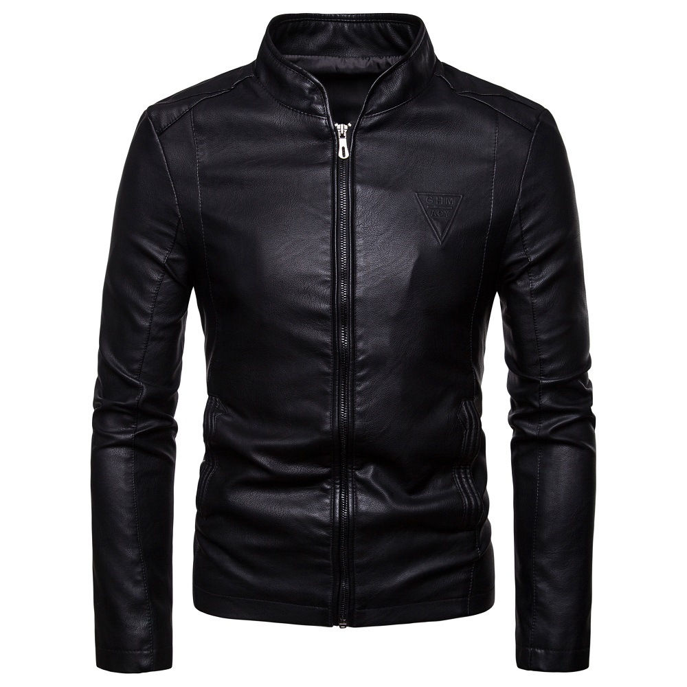 Spring and autumn new men's Korean version slim standing collar PU leather jack