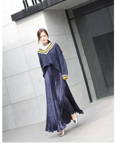 Miniatiūra: 2023 Vintage Silver black skirt  metal solid flared  Maxi Skirt Beach Long Plea