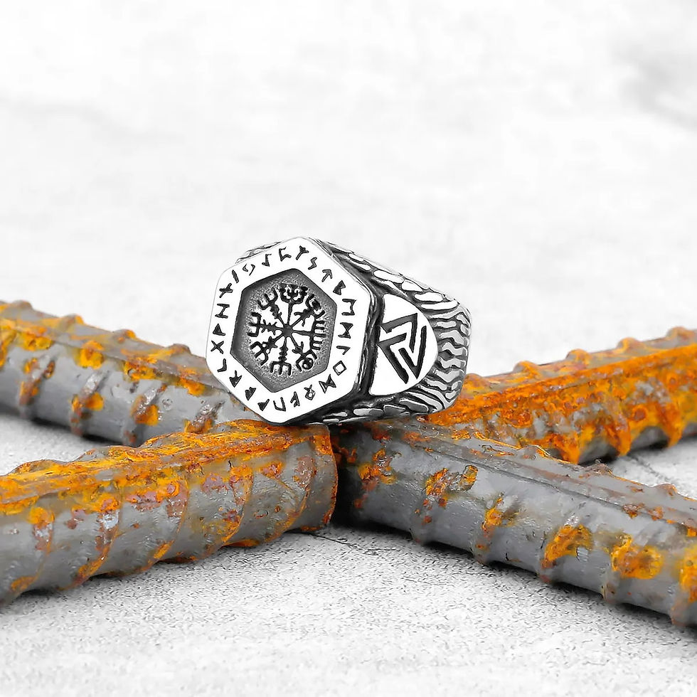 Thumbnail: Vintage Stainless Steel Viking Amulet Ring Norse Compass Runes Men and Women Ri