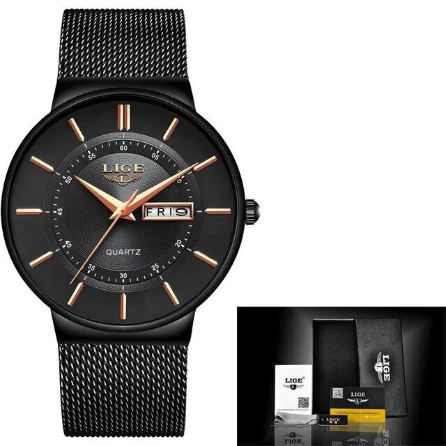 Thumbnail: LIGE 2024 Luxury Men Watches Waterproof Ultra Thin Date Clock Male Steel Strap