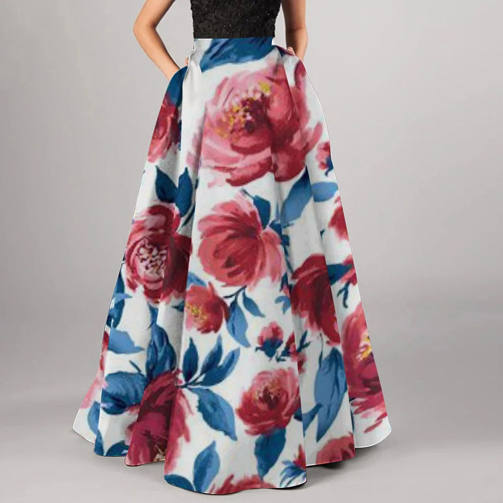 Thumbnail: Celmia Stylish Big Flower Printed Women Skirts Elegant High Waist A-line Long M
