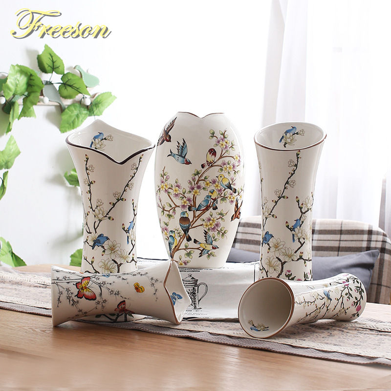 Thumbnail: Pastoral Bird Butterfly Porcelain Vase British Rural Ceramic Flower Vase Room H