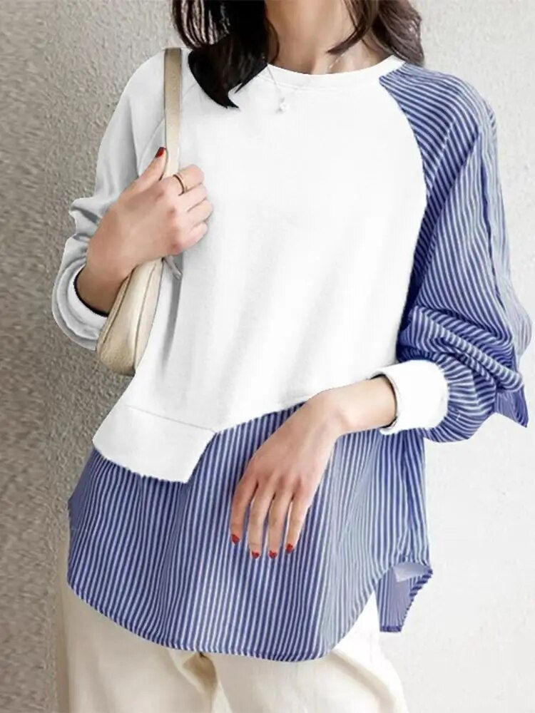 Thumbnail: ZANZEA Autumn Women Long Sleeve Striped Sweatshirts Hoodies Patchwork Pullover