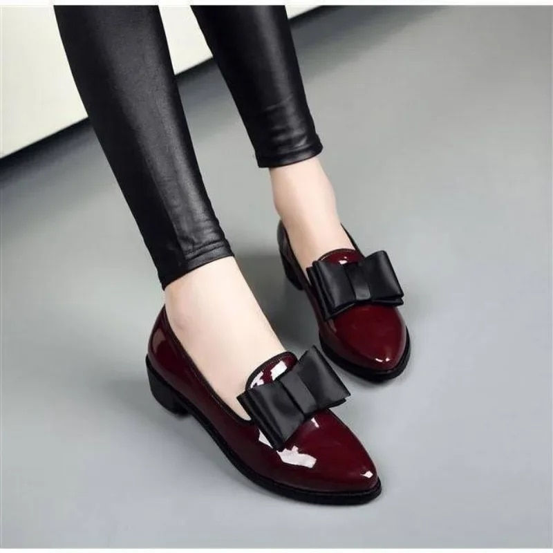Thumbnail: Bow Women Flats Shoes Patent Leather Ballerina Shoes Low Heels Female Loafers P