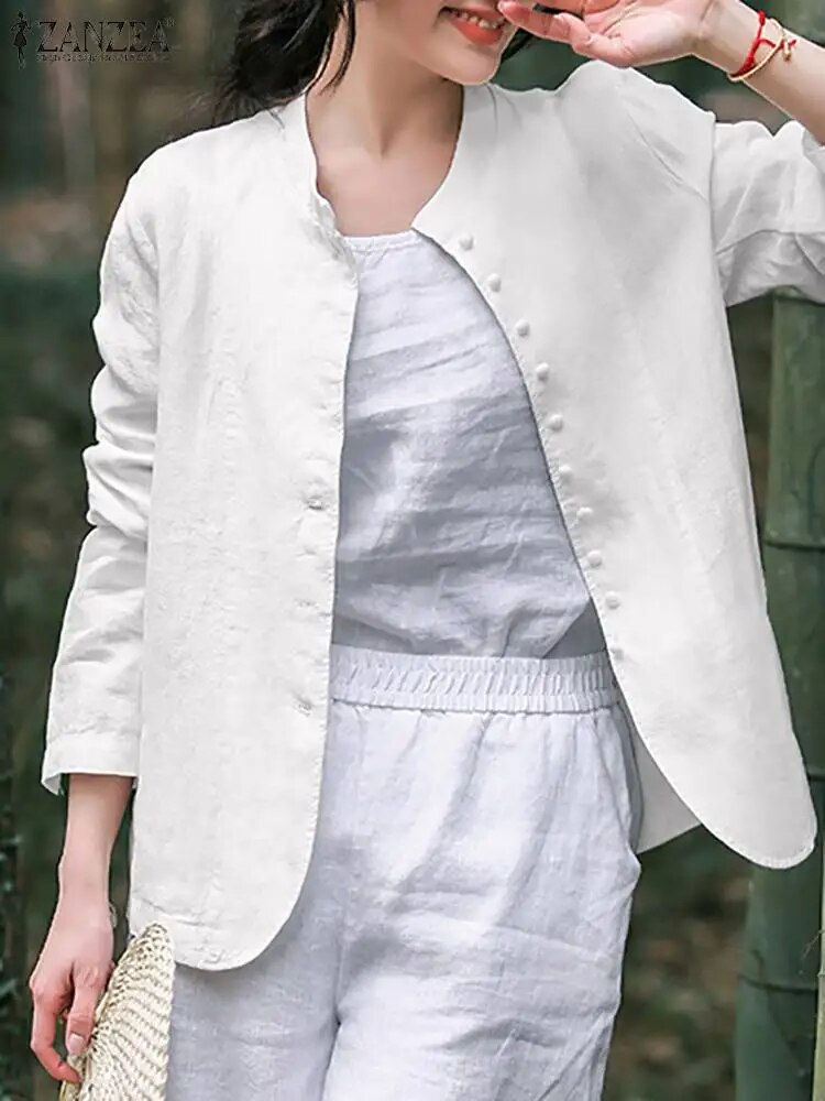 Miniatura: ZANZEA Autumn Vintage Solid Cardigan Woman Long Sleeve O-Neck Jackets Female Fa