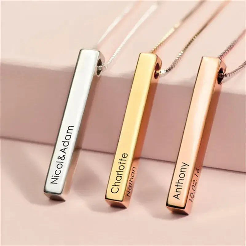 Thumbnail: Customized Stainless Steel Name Necklace Women Love 3D Bar Necklaces & Pendants