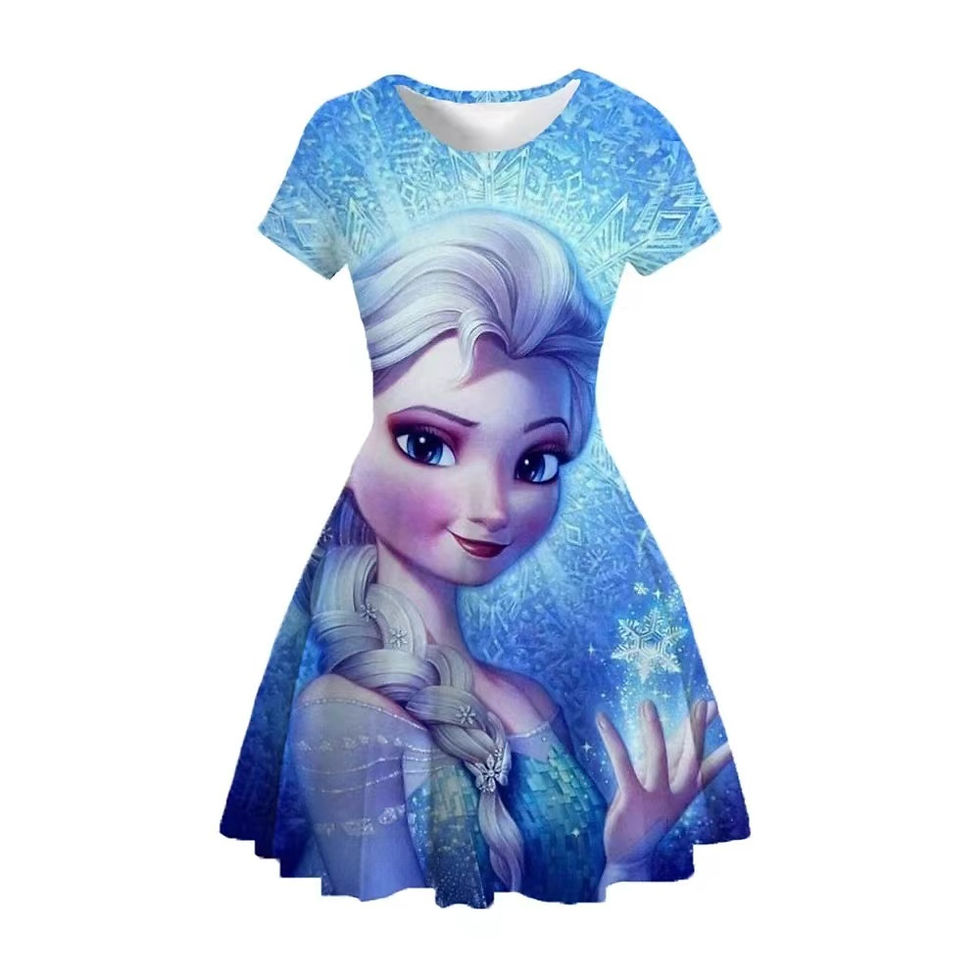 Imej kecil: Disney Girls' Short Sleeve Dresses Ice Princess Elsa Printed Dresses Summer Str