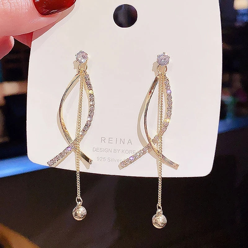 Thumbnail: Gold Color Metal Fashion Korean Pearl Earrings For Women Sparkling Zircon Penda