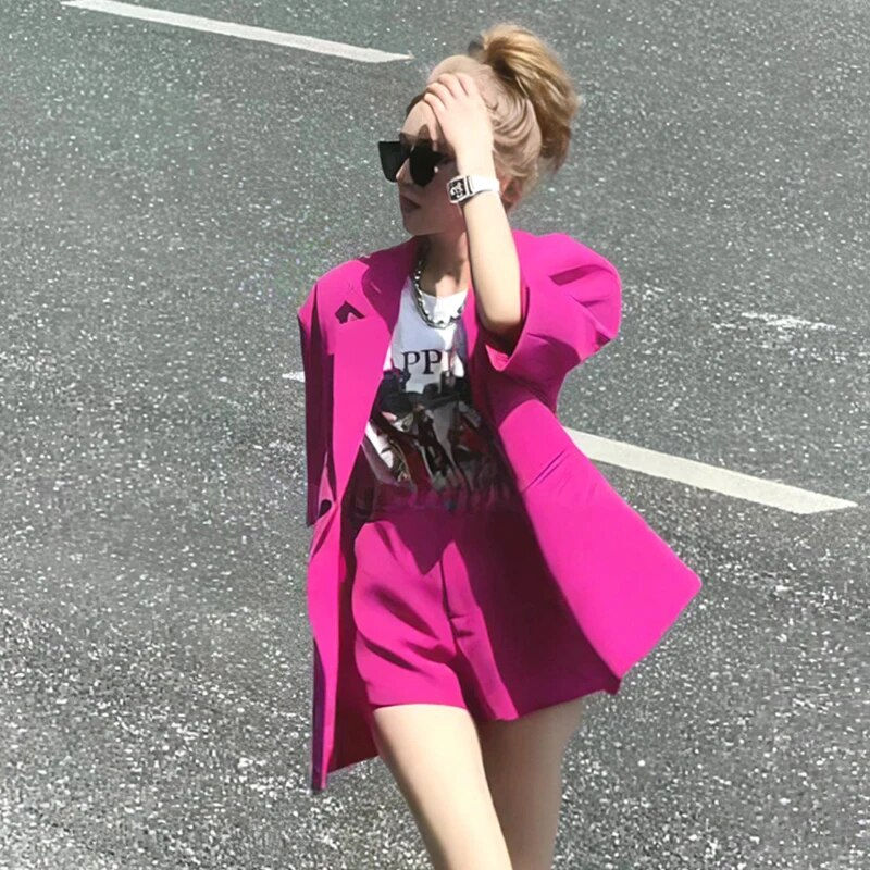 Thumbnail: Korean Fashion Summer Spring Purple Short Sleeve Jacket Suit for Women Blazer a