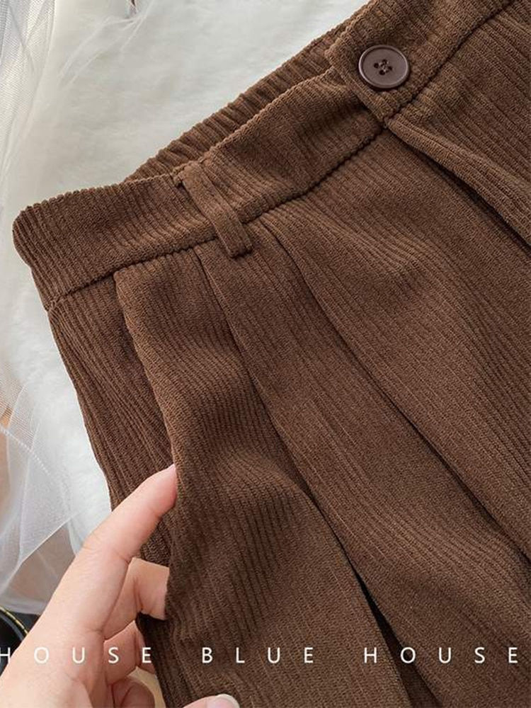 Thumbnail: ZOKI High Waist Women Retro Corduroy Pants Fall Straight Causal Full Length Tro