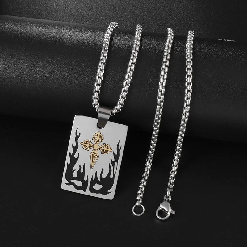 Miniatura: Fashion Personality Military Tag Glossy Rectangle Stainless Steel Pendant Neckl