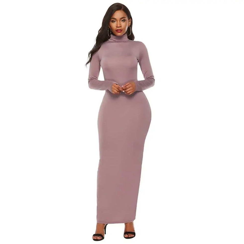 Thumbnail: Women Long Dresses Plus Size Party Solid Color Women Long Sleeve Turtleneck Bod