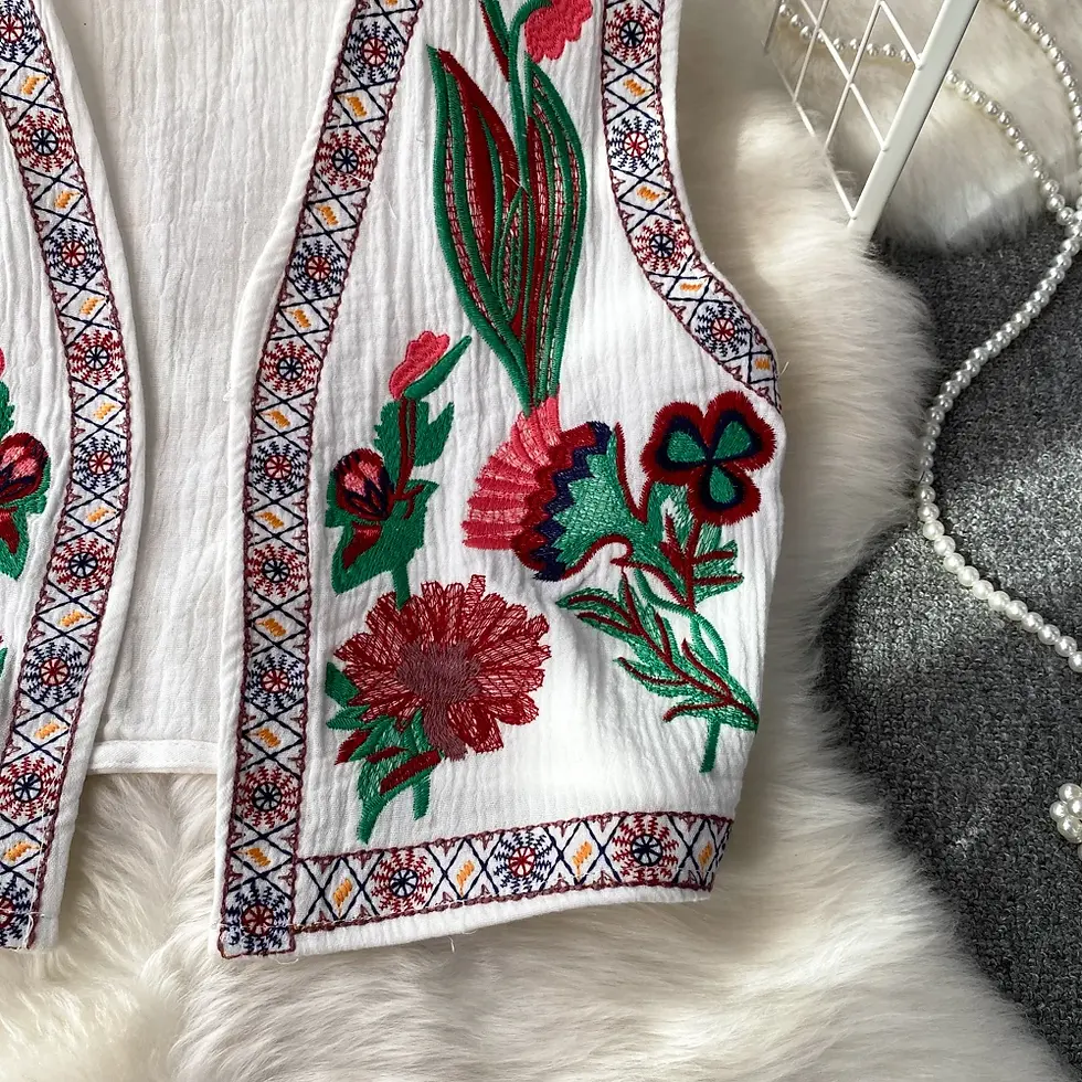 Thumbnail: Crochet Top Embroidery Floral Tank Tops Knitted Women V-neck Folk Fashion Vest